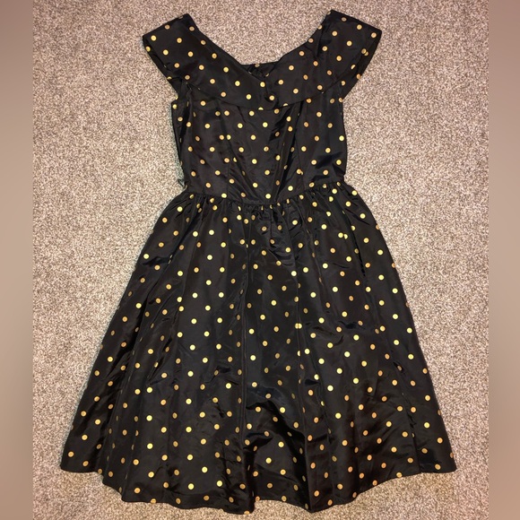 Vintage Black and Gold Polka Dot Dress - Picture 1 of 4
